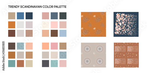 Pattern of geometric colored shapes Trendy Scandinavian color palette