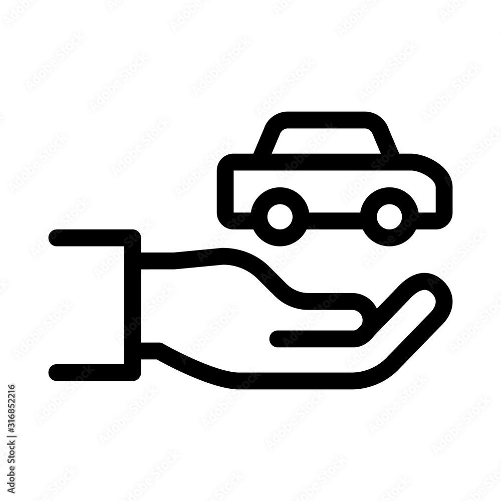Hand Holding Car Icon Vector. Outline Hand Holding Car Sign. Isolated Contour Symbol Illustration Hand Holding Car Icon Vector. Outline Hand Holding Car Sign. Isolated Contour Symbol Illustration