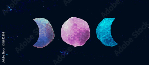 Occult symbol triple moon isolated on dark background. Magic vector decorative elements