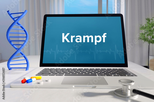 Krampf – Medizin/Gesundheit. Computer im Büro mit Begriff auf dem Bildschirm. Arzt/Gesundheitswesen