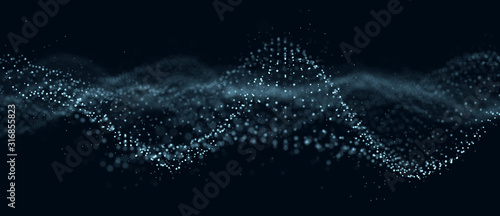 Abstract technology flow background. Futuristic dots background with a dynamic wave. 3d rendering.