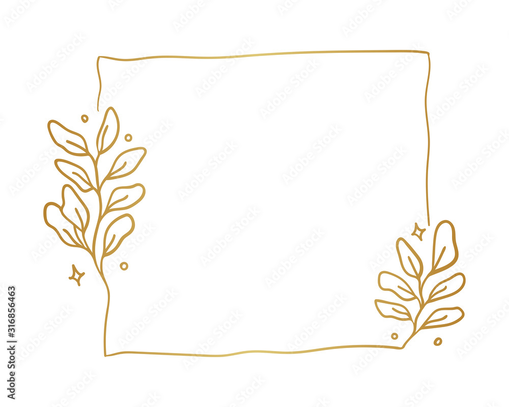 Botanical hand drawn card. Vector floral invitation frame. Decorative leaves elements border illustration.
