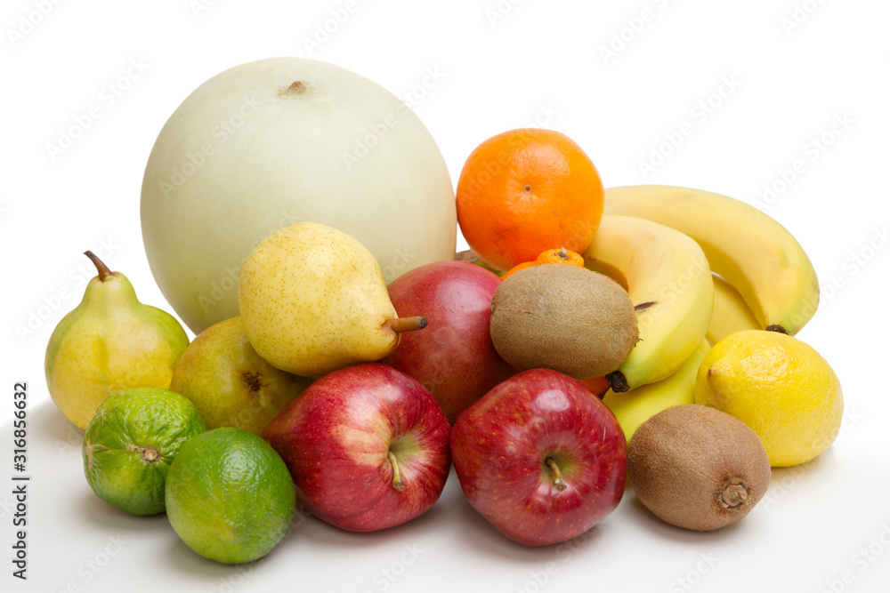 Pile of Various Fruits isolated on White Pile of Various Fruits isolated on White