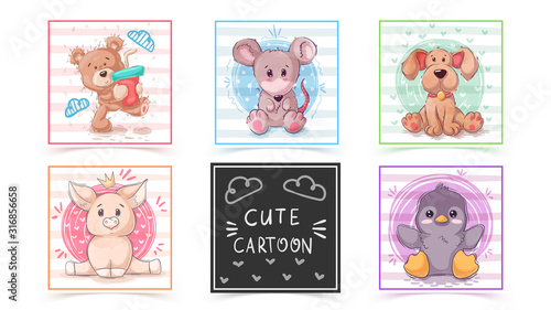Set cute animals - idea for print t-shirt