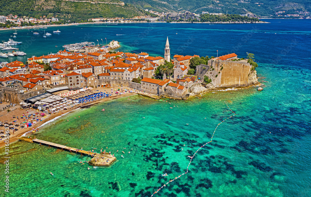 Aerial view on the old town of Budva, Montenegro