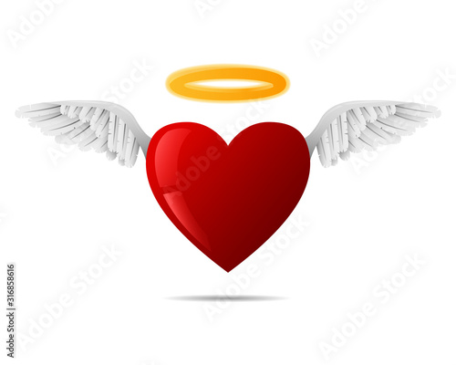 Valentines Day. A cute little new red heart from paradise with angel krill.