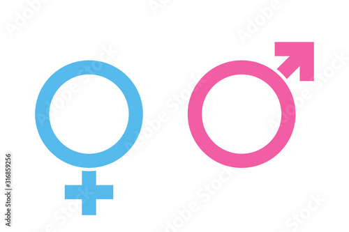 Sex or male vector icons isolated on white background blue and pink colors. Female symbol. Male sex icon. Gender sign.