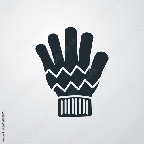 Icono plano guante de lana en fondo gris