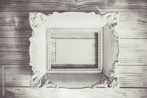 Empty white vintage picture frame. Background, empty space. Valentines day