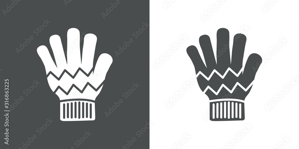 Icono plano guante de lana en fondo gris y fondo blanco