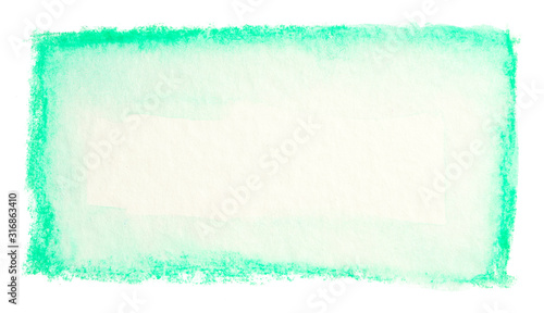 green on white background rectangle watercolor stain, hand-drawn with the texture of spreading paint.