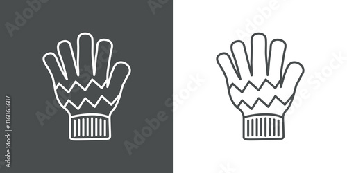 Icono plano lineal guante de lana en fondo gris y fondo blanco