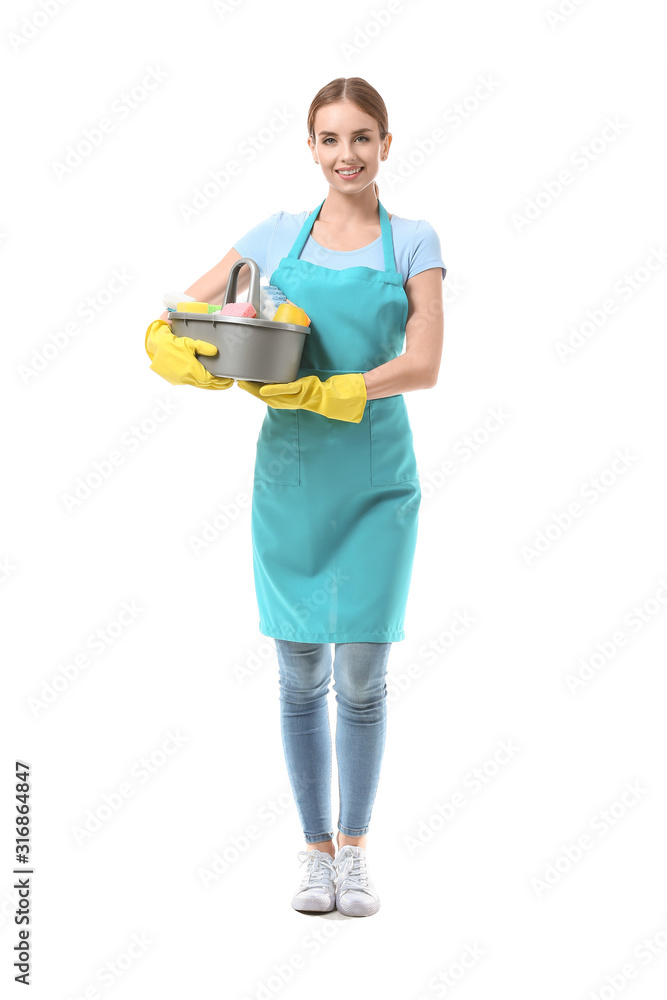 Portrait of janitor on white background Portrait of janitor on white background