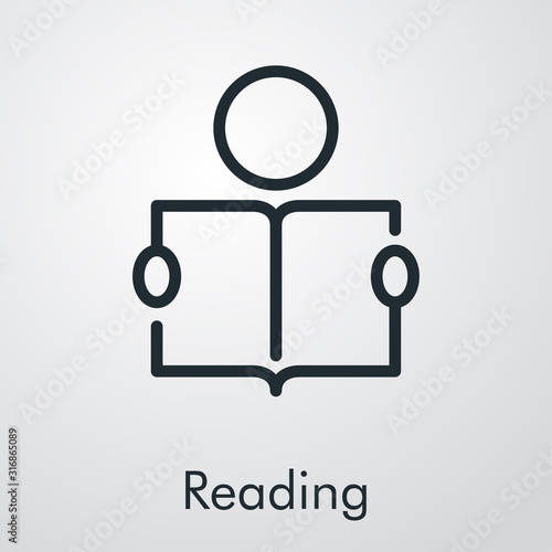 Icono plano lineal hombre leyendo una revista en fondo gris