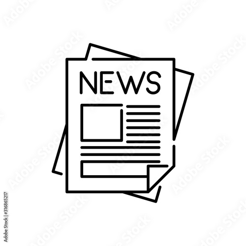 Símbolo noticias. Icono plano lineal hojas de periódico en color negro