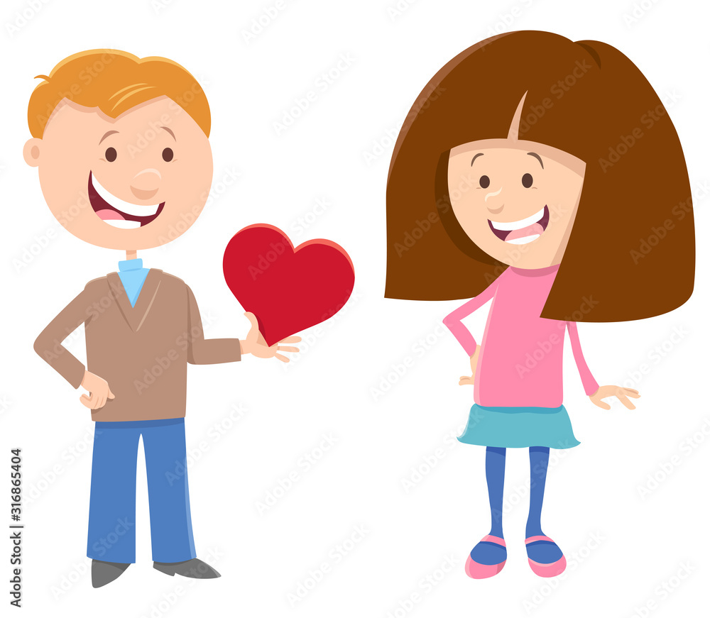 valentine card with comic girl and boy valentine card with comic girl and boy