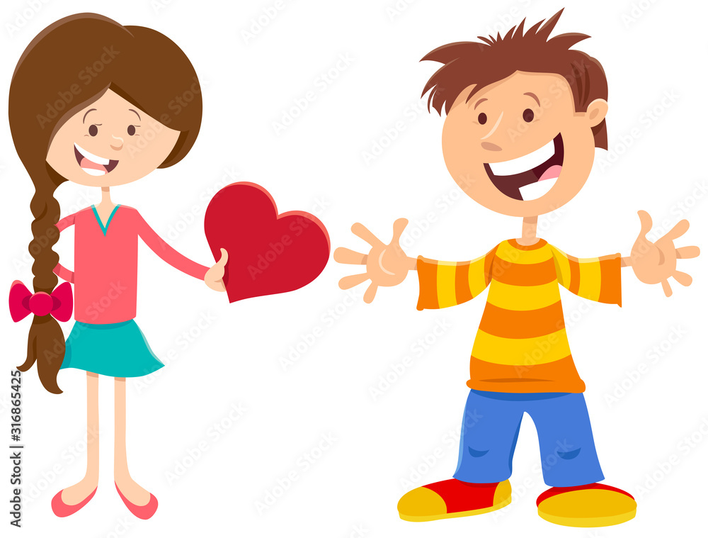 valentine card with happy girl and boy valentine card with happy girl and boy