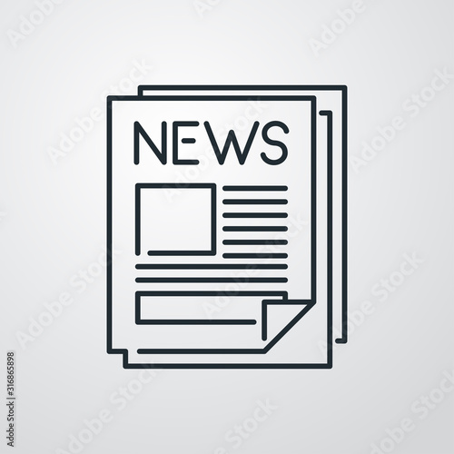 Símbolo noticias. Icono plano lineal hojas de periódico en fondo gris