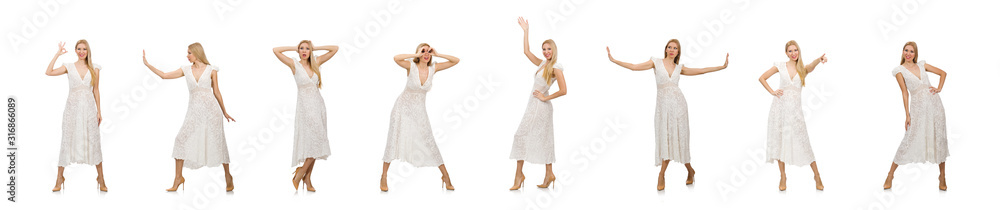 Woman in dress in fashion dress isolated on white Woman in dress in fashion dress isolated on white