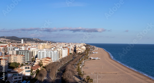 Canvas Print Aerial panoramic view of Calella city in el Maresme, Catalonia, Spain