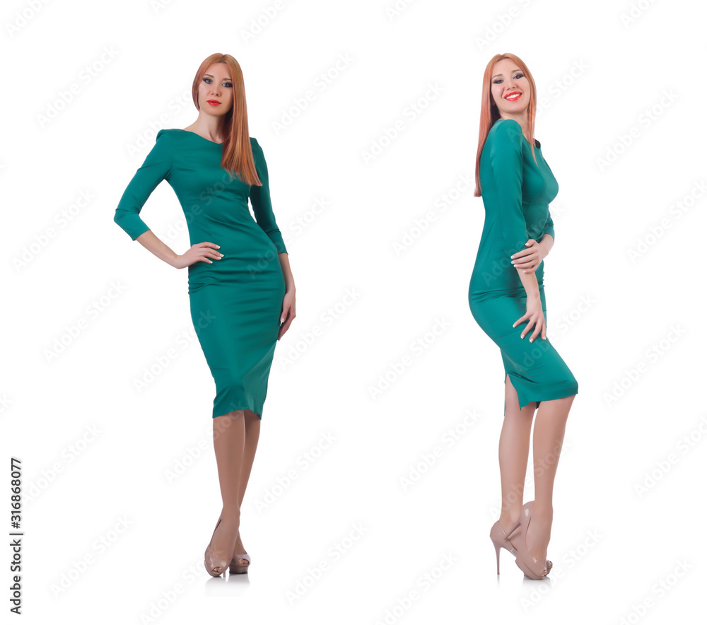 Model wearing fashionable clothing on white Model wearing fashionable clothing on white