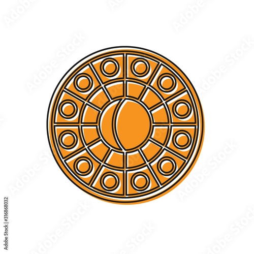 Orange Astrology horoscope circle with zodiac icon isolated on white background. Vector Illustration