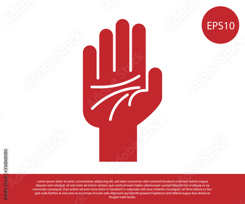 Red Palmistry of the hand icon isolated on white background. Vector Illustration