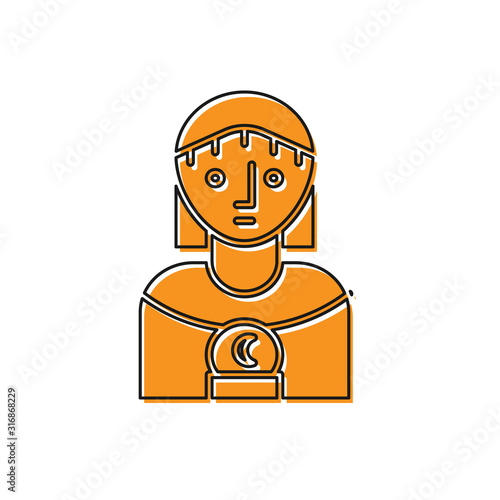 Orange Astrology woman icon isolated on white background. Vector Illustration