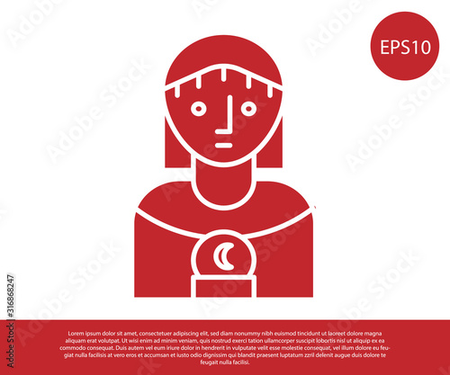 Red Astrology woman icon isolated on white background. Vector Illustration