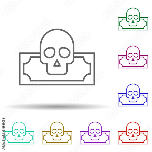 Money, skull, nasty in multi color style icon. Simple thin line, outline vector of nasty icons for ui and ux, website or mobile application