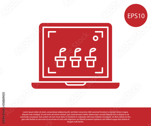 Red Smart farming technology - farm automation system icon isolated on white background. Vector Illustration