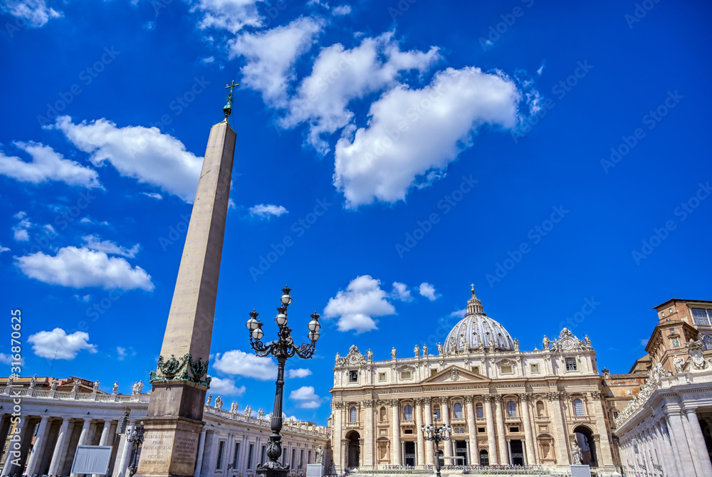 Vatican City - May 31, 2019 - St. Peter's Basilica and St. Peter's Square located in Vatican City near Rome, Italy.