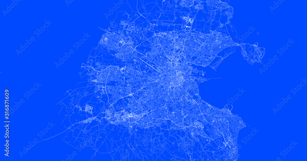 Photography Blueprint of Dublin city, One Color Map, color change, Artprint