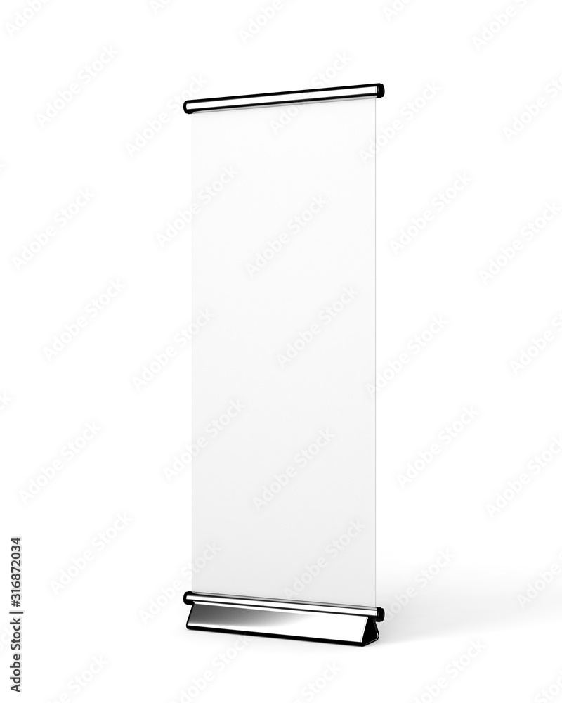 Roll up banner isolated on white, 3D rendering Roll up banner isolated on white, 3D rendering