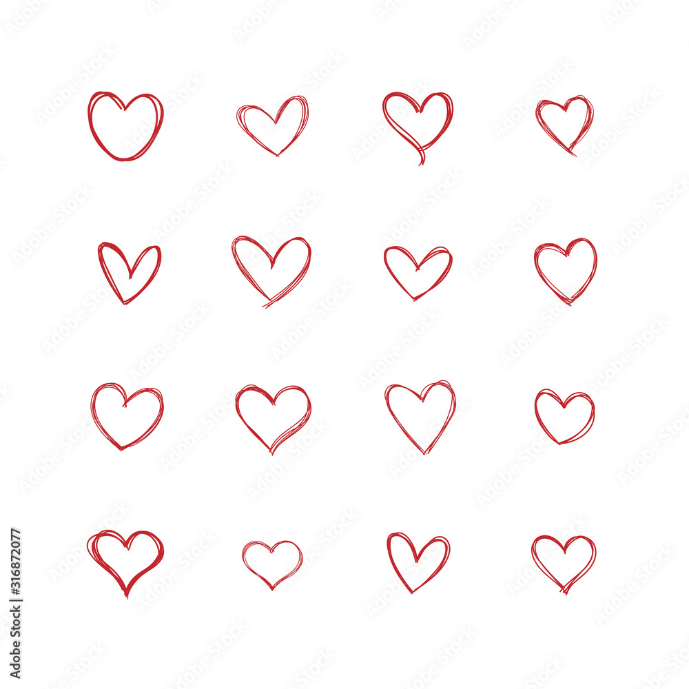 Doodle hearts collection, set of hand drawn heart illustrations.