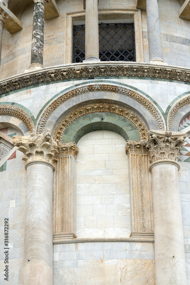 Outdoor architectural details of the Pisa cathedral