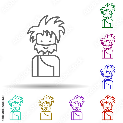Prehistoric troglodyte in multi color style icon. Simple thin line, outline vector of prehistoric icons for ui and ux, website or mobile application