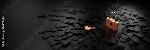 Fotografie One padlock with infinite keys, metaphor of problems, solutions  and risk manage
