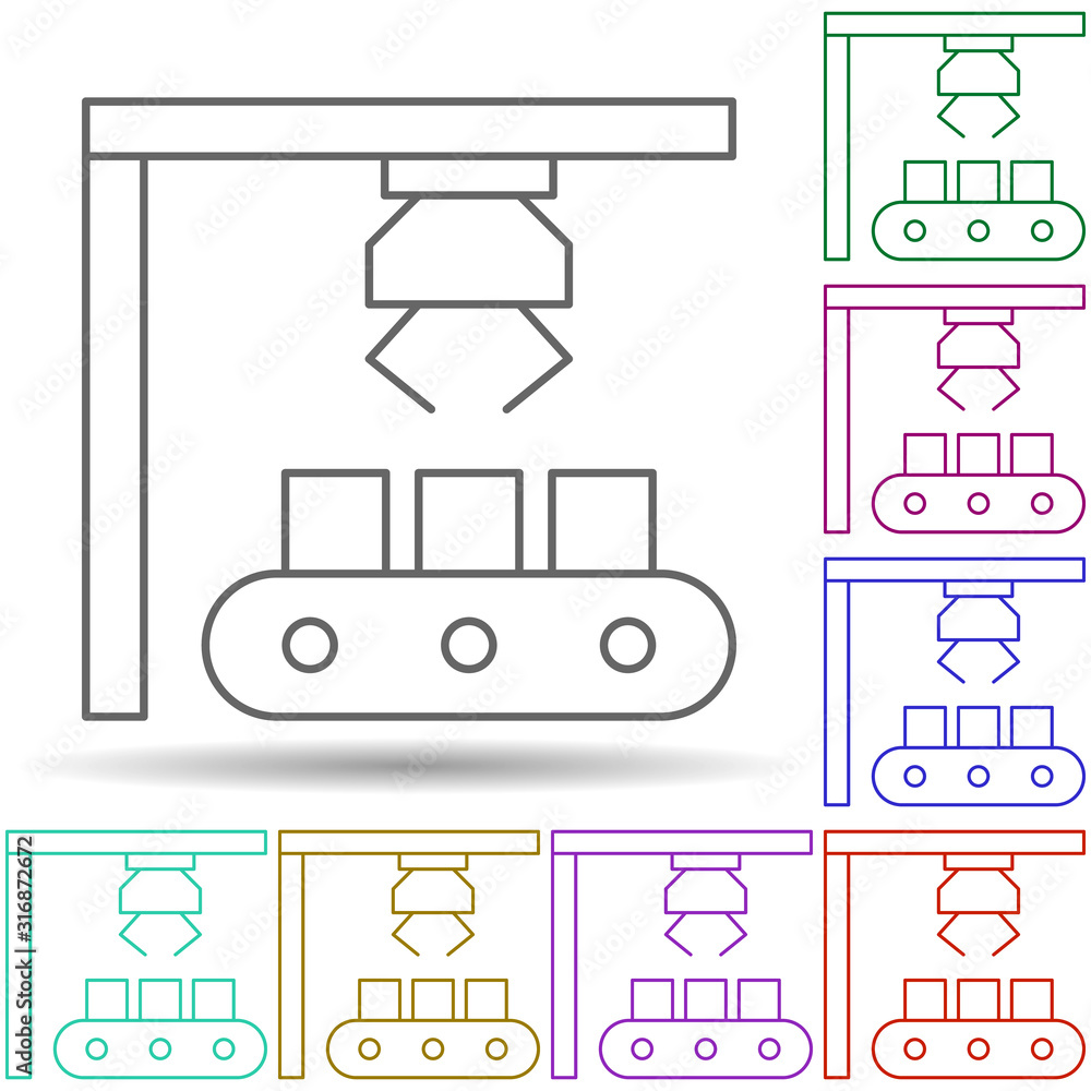 Robotic crane boxes technology in multi color style icon. Simple thin line, outline vector of robotisc icons for ui and ux, website or mobile application
