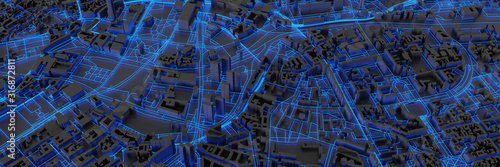 Techno mega city; urban and futuristic technology concepts, original 3d rendering photo