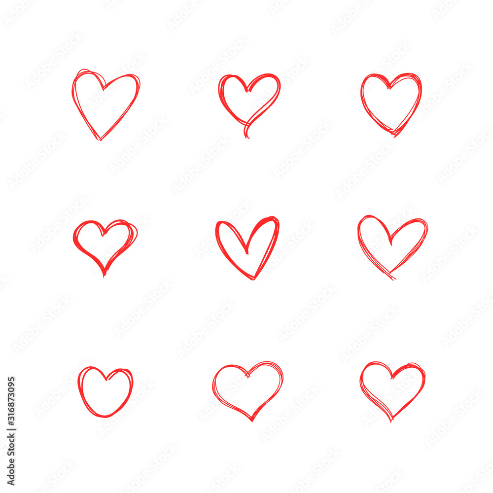 Doodle hearts collection, set of hand drawn heart illustrations.