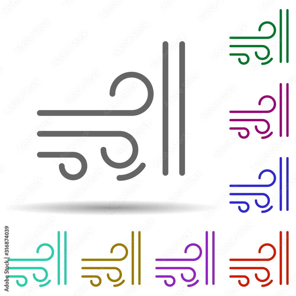Windproof in multi color style icon. Simple thin line, outline vector of row matterial icons for ui and ux, website or mobile application Windproof in multi color style icon. Simple thin line, outline vector of row matterial icons for ui and ux, website or mobile application