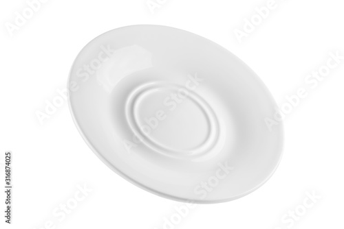 Saucer of a coffee mug at an angle, isolated on white background. Full depth of field. Pen tool isolated.