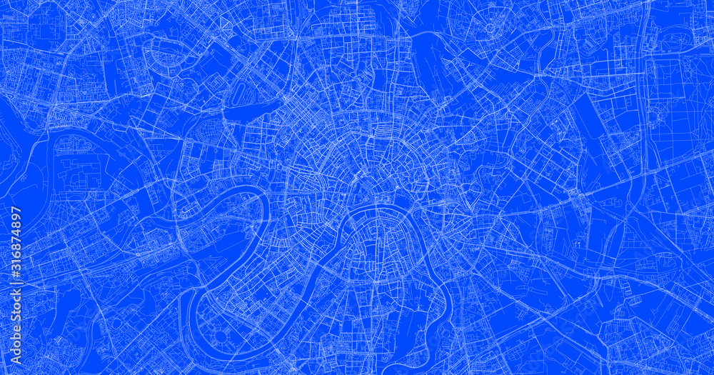 Blueprint of Moscou downtown, One Color Map, color change, Artprint