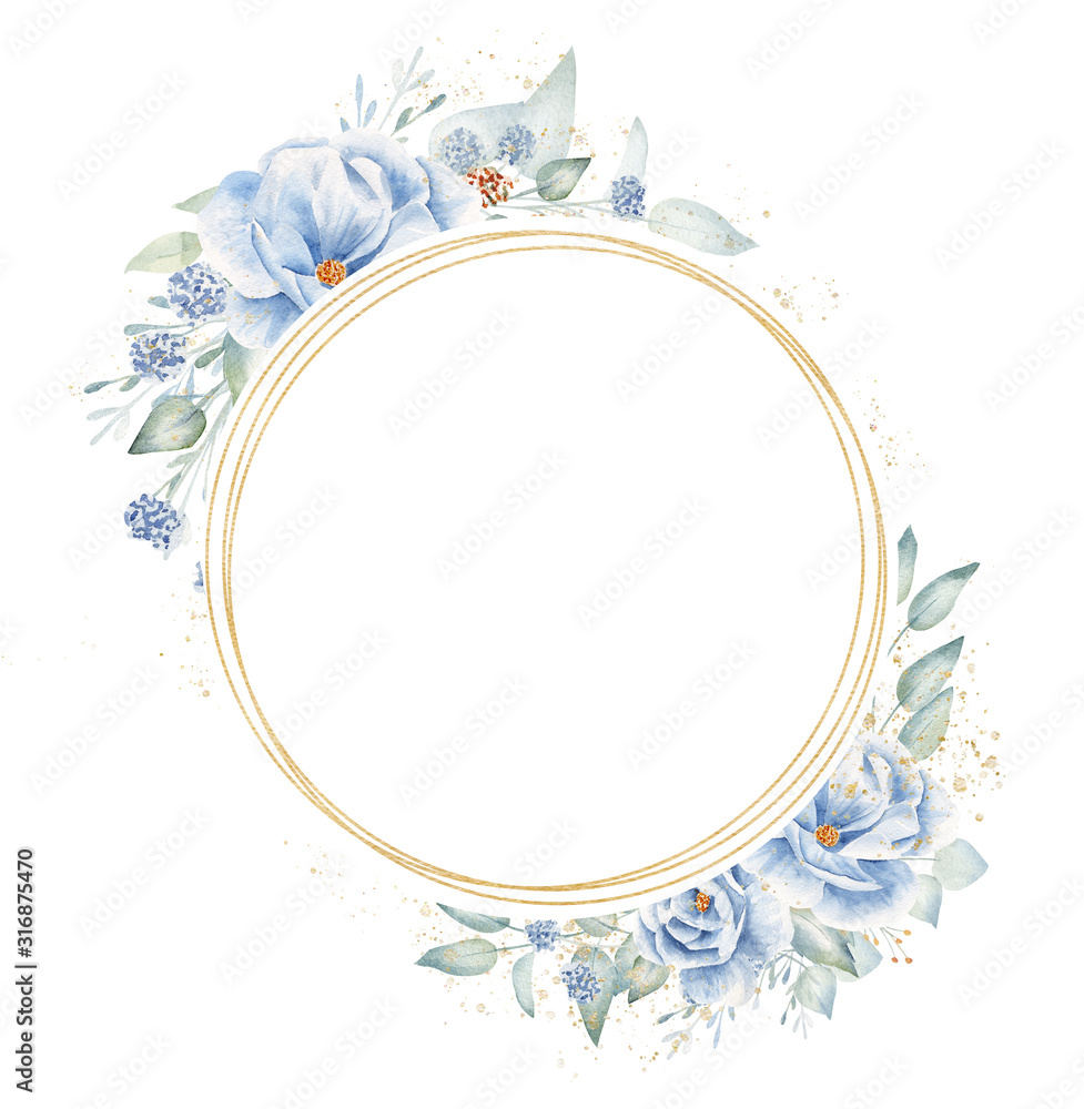 Floral circular frame hand drawn raster illustration Stock Illustration