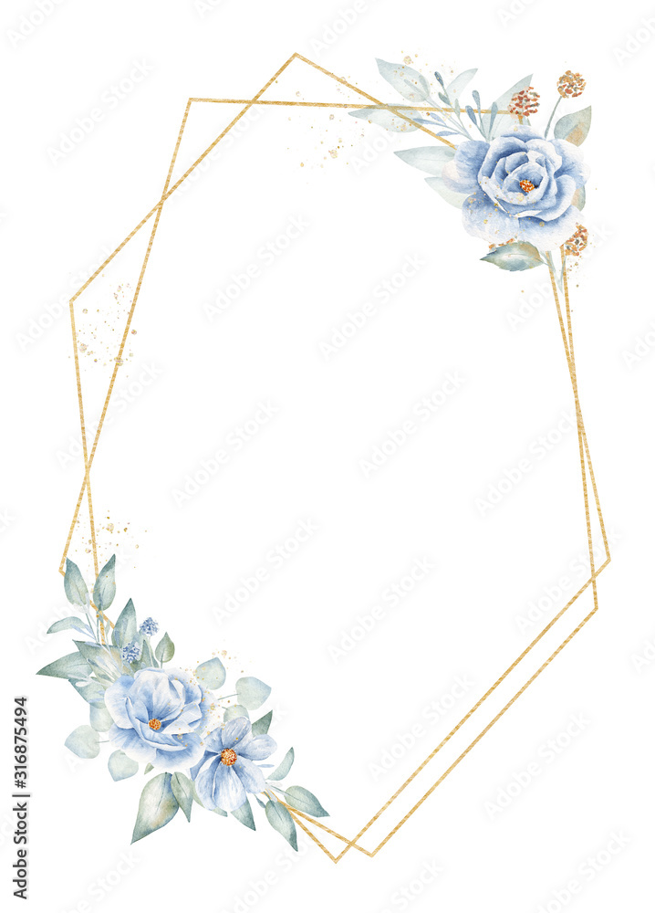 Pentagon frame with floral elements hand drawn raster illustration