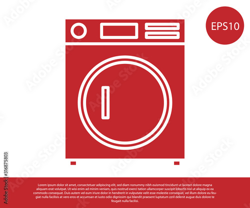 Red Washer icon isolated on white background. Washing machine icon. Clothes washer - laundry machine. Home appliance symbol. Vector Illustration