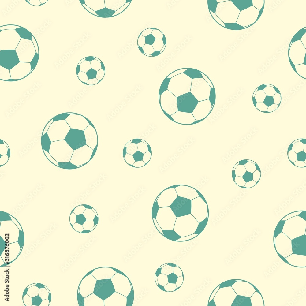 Pattern with soccer balls of different sizes on yellow background Pattern with soccer balls of different sizes on yellow background