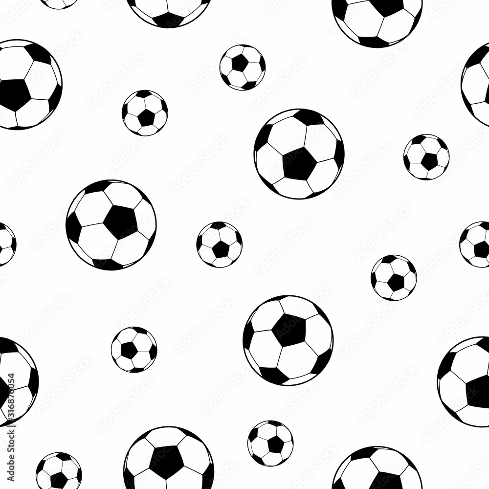 Obraz premium Pattern with soccer balls of different sizes white background