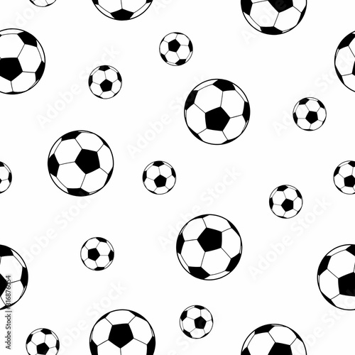 Pattern with soccer balls of different sizes white background